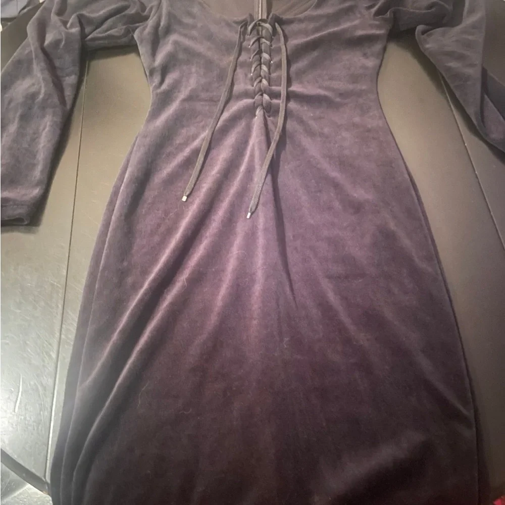 La Femme en Noir- Sleepy Hollow Gothic Tales Black Velour Wiggle Dress Size S - Picture 4 of 6